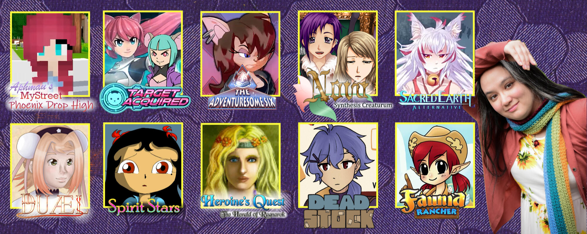 Various characters that Jessica R. Warner has voiced with their project titles!